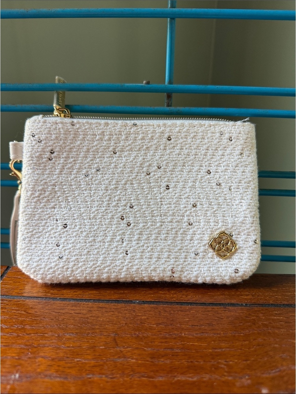 Kendra Scott Small White Beaded Wristlet Pouch